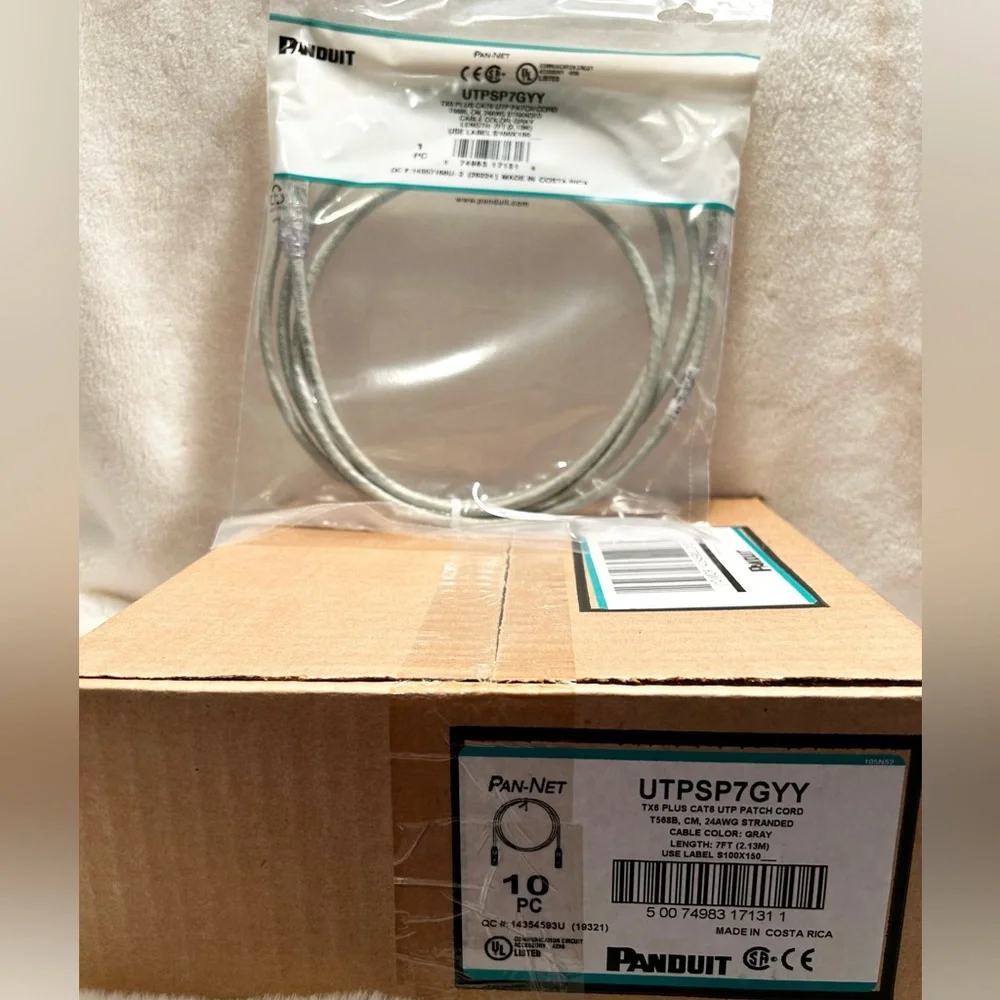 NEW Panduit UTPSP7GYY BOX OF 10 TX6 PLUS CAT 6 UTP Patch Cord 7FT